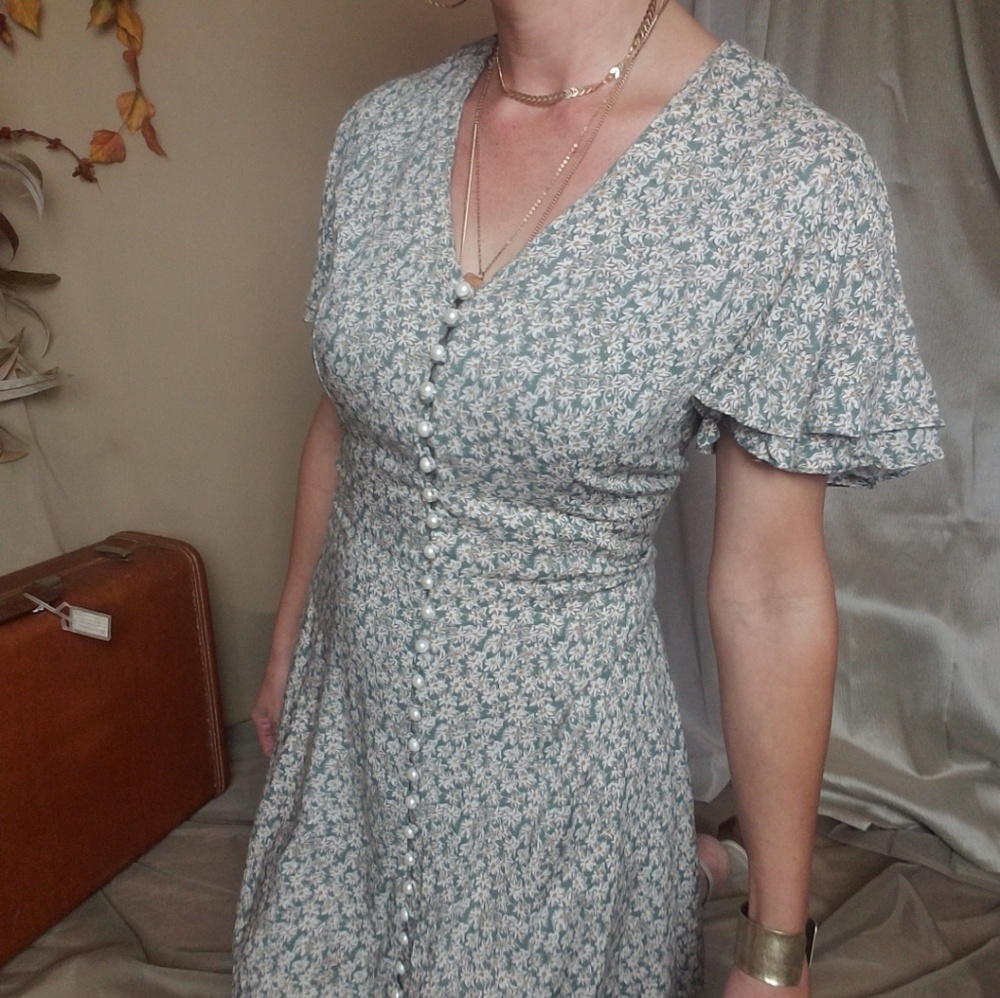 Vintage Mint Green Floral Button-Front Dress - Picture 7 of 7